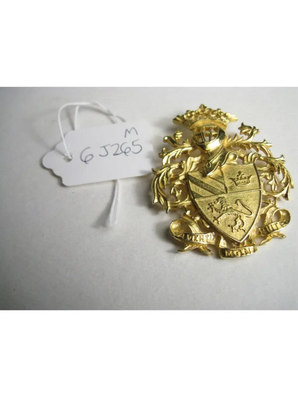 Vintage Ben Amun Gold Tone Brooch Pin Victoria Crown Arms Shield Statement